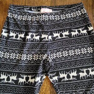 Pink Rose Holiday Tights Reindeer Print Leggings Women's Size Medium